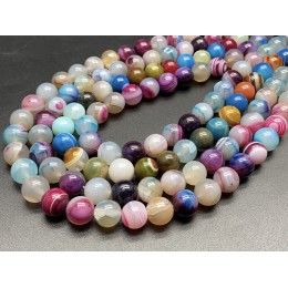 Каменные бусины, Агат, тонированный, светлый микс цветов, шарик гладкий, 12 мм, длина нити 38 см
