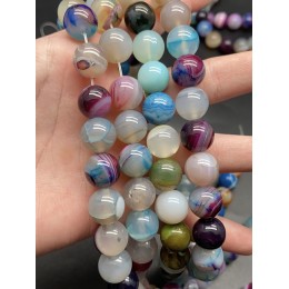 Каменные бусины, Агат, тонированный, светлый микс цветов, шарик гладкий, 12 мм, длина нити 38 см