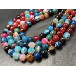 Каменные бусины, Агат, тонированный, тёмный микс цветов, шарик гладкий, 12 мм, длина нити 38 см