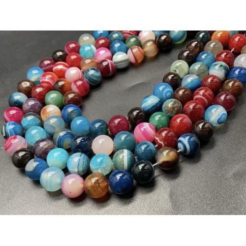 Каменные бусины, Агат, тонированный, тёмный микс цветов, шарик гладкий, 12 мм, длина нити 38 см