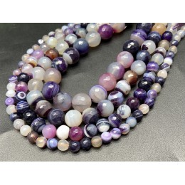 Каменные бусины, Агат, тонированный, бело-фиолетовый, шарик огранка, 8 мм, длина нити 38 см