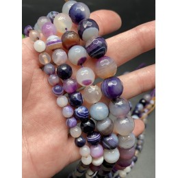 Каменные бусины, Агат, тонированный, бело-фиолетовый, шарик огранка, 8 мм, длина нити 38 см
