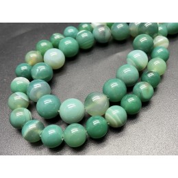 Каменные бусины, Агат, тонированный, зелёный, шарик гладкий, 10 мм, длина нити 38 см