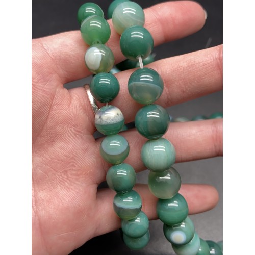 Каменные бусины, Агат, тонированный, зелёный, шарик гладкий, 10 мм, длина нити 38 см