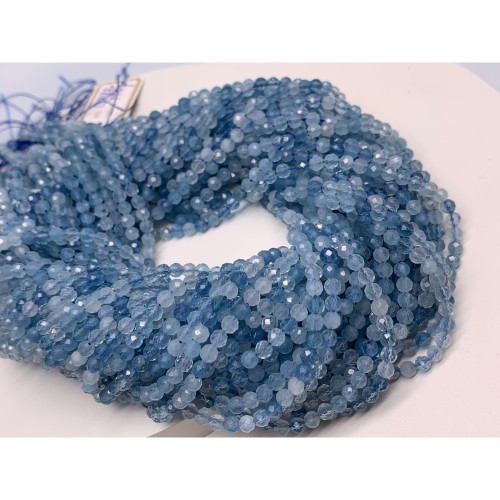 Каменные бусины, Аквамарин, Голубой Берилл, люкс, шарик огранка, 4 мм, длина нити 38 см