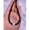 Чокер, черная Шпинель, вставка белый Перламутр, длина 39 см