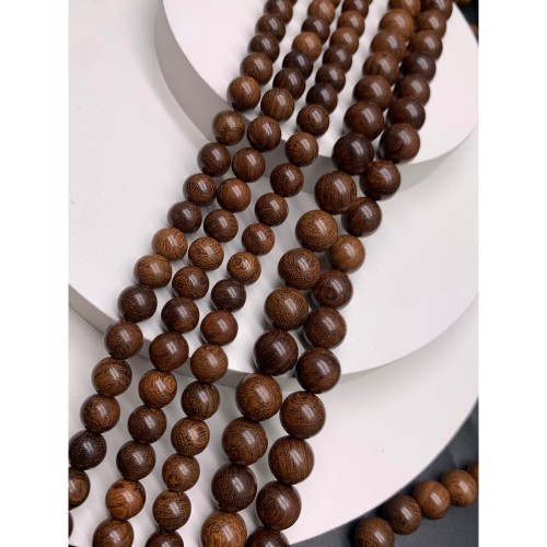 Деревянные бусины, коричневый, шарик, 8 мм, длина нити 38 см