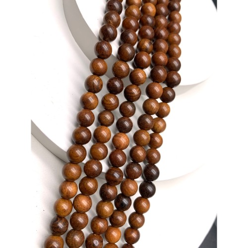 Деревянные бусины, под красное дерево, шарик, 8 мм, длина нити 38 см