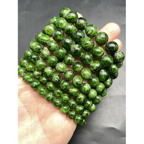 Каменные бусины, Хромдиопсид, люкс, шарик, гладкий, 11,5 мм, браслет, 18 бусин, длина нити 19 см
