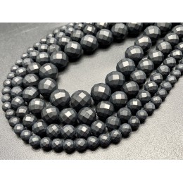 Каменные бусины, Агат, чёрный, матовый, шарик, огранка, 10 мм, длина нити 38 см