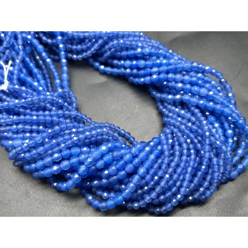 Каменные бусины, Халцедон, голубой, люкс, тонированный, шарик, огранка, 2 мм, длина нити 38 см