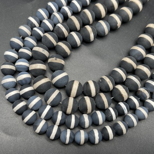 Каменные бусины, Дзи медицины (здоровья), Агат чёрный, прессованный, шарик гладкий, 10 мм, длина нити 38 см