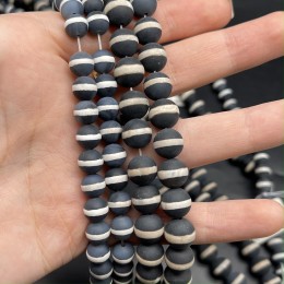 Каменные бусины, Дзи медицины (здоровья), Агат чёрный, прессованный, шарик гладкий, 8 мм, длина нити 38 см