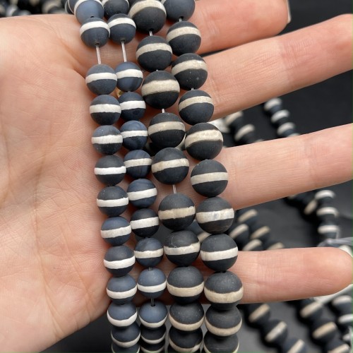 Каменные бусины, Дзи медицины (здоровья), Агат чёрный, прессованный, шарик гладкий, 8 мм, длина нити 38 см