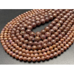 Каменные бусины, Лепидолит, люкс, шарик гладкий, 6 мм, длина нити 38 см