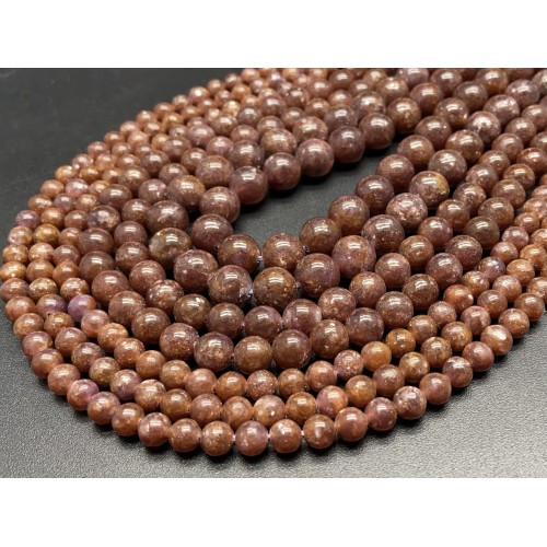 Каменные бусины, Лепидолит, люкс, шарик гладкий, 6 мм, длина нити 38 см