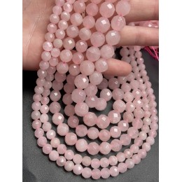 Каменные бусины, Розовый Кварц, шарик, огранка, 8 мм, длина нити 38 см