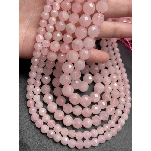 Каменные бусины, Розовый Кварц, шарик, огранка, 8 мм, длина нити 38 см