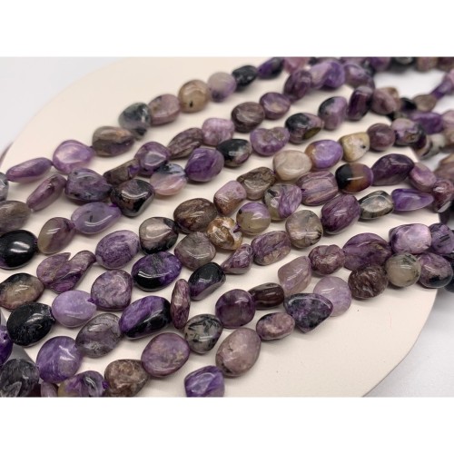 Каменные бусины, Чароит, фриформы, 9х6 мм, длина нити 38 см