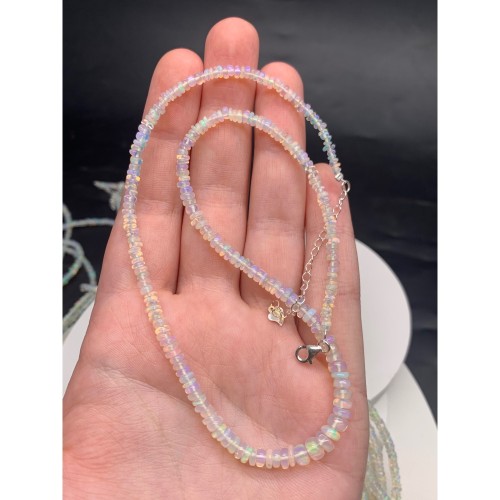 Каменные бусины, Чокер, Опал, Эфиопский, люкс, рондель, переходный размер до 3х2 мм, длина нити 38 см, с серебряным замочком