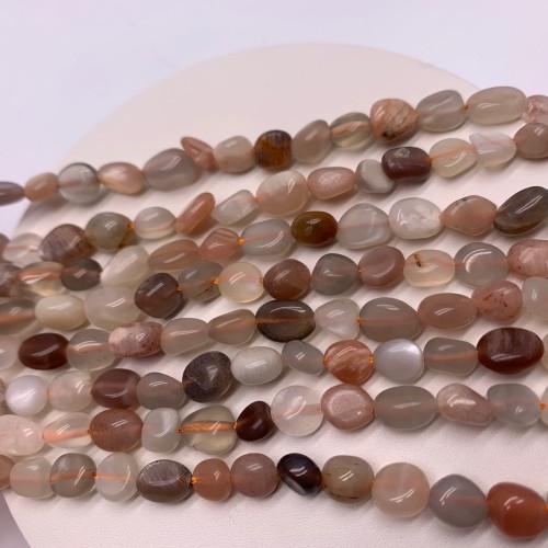 Каменные бусины, Солнечный + Лунный камень, микс, фриформы, 8х5 мм, длина нити 38 см