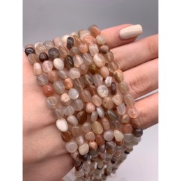 Каменные бусины, Солнечный + Лунный камень, микс, фриформы, 8х5 мм, длина нити 38 см