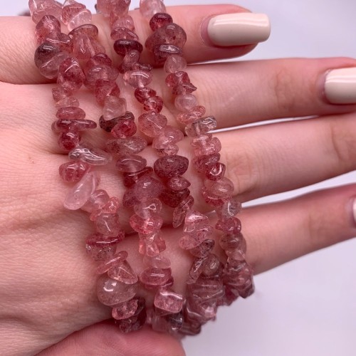 Каменные бусины, Клубничный Кварц, крошка, фриформы, 8х3 мм, длина нити 38 см
