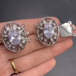 Застёжка №27(сер), Замочек на многорядное украшение, под серебро, со стразами, 30 мм