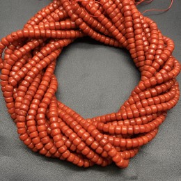 Каменные бусины, Коралл, оранжевый, бочонок, 4 х 5 мм, длина нити 38 см