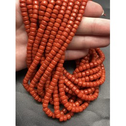 Каменные бусины, Коралл, оранжевый, бочонок, 4 х 5 мм, длина нити 38 см