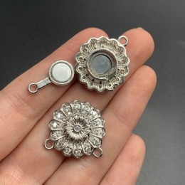 Застёжка, Магнитный замочек на многорядное украшение, под серебро, со стразами, 23,5 мм