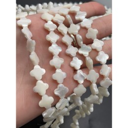 Каменные бусины, Перламутр, белый, клевер, 10х2,7 мм, длина нити 38 см, 38 бусин