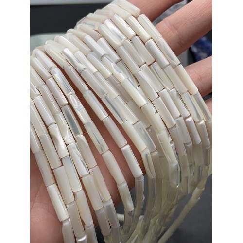 Каменные бусины, Перламутр, белый, столбики (трубочки), 13х4 мм, длина нити 38 см