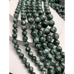 Каменные бусины, Серафинит, Клинохлор, люкс, шарик гладкий, размер 10 мм, длина нити 19 см