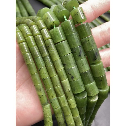 Каменные бусины, Нефрит, канадский, столбик, 10х10 мм, длина нити 38 см