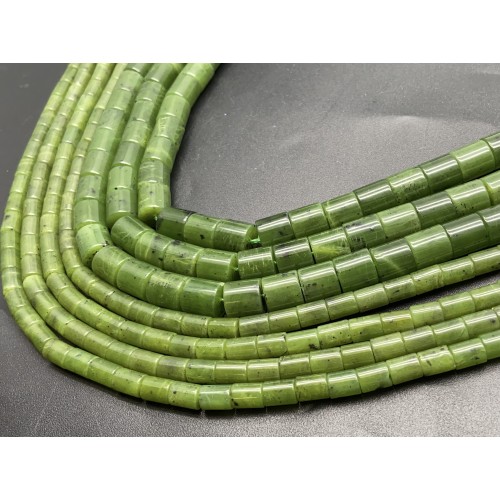 Каменные бусины, Нефрит, канадский, столбик, 6х8 мм, длина нити 38 см