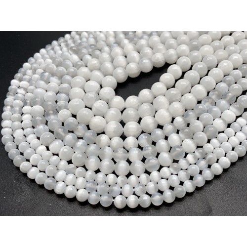 Каменные бусины, Селенит, люкс, шарик гладкий, 6-6,5 мм, длина нити 38 см
