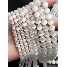 Каменные бусины, Селенит, люкс, шарик гладкий, 8 мм, длина нити 38 см