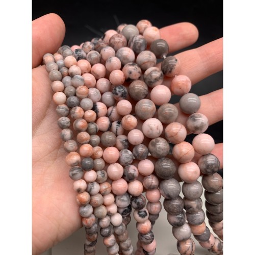 Каменные бусины, Яшма розовая, шарик гладкий, 8 мм, длина нити 38 см