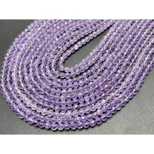 Каменные бусины, Аметист, шарик, огранка, 3 мм, длина нити 39 см