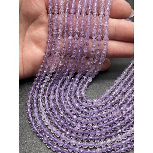 Каменные бусины, Аметист, шарик, огранка, 3 мм, длина нити 39 см