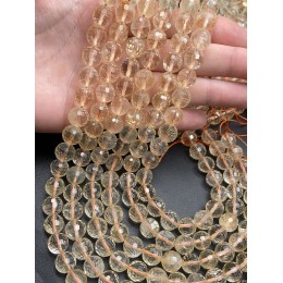 Каменные бусины, Цитрин, шарик, огранка, 10 мм, длина нити 19 см