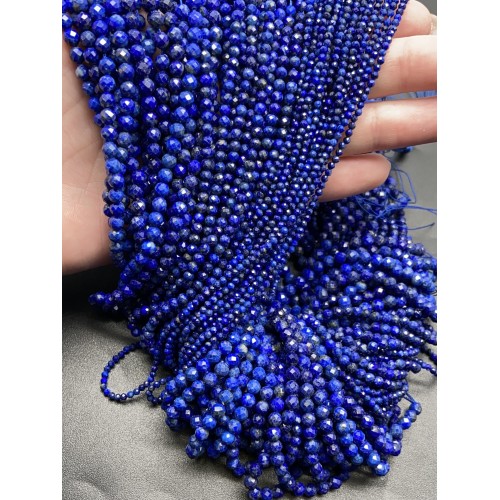 Каменные бусины, Лазурит, шарик огранка, 4 мм, длина нити 38 см