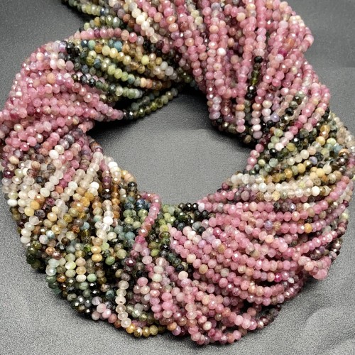 Каменные бусины, Турмалин,  рондель, огранка, 2х3 мм, длина нити 38 см