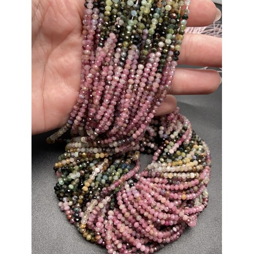 Каменные бусины, Турмалин,  рондель, огранка, 2х3 мм, длина нити 38 см