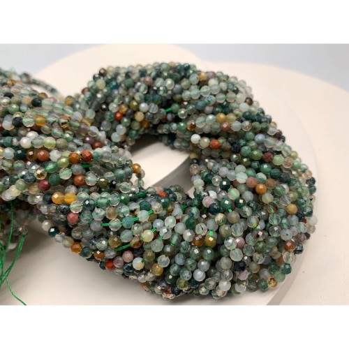 Каменные бусины, Яшма, зелёная, индийская, шарик огранка, 3 мм, длина нити 38 см