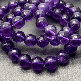 Каменные бусины, Аметист, Люкс, шарик, гладкий, 10 мм, браслет, 18 бусин, длина нити 19 см