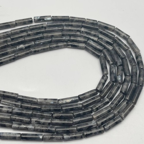 Каменные бусины, Ларвикит, ("Лаврикит", Норвежский лунный камень), трубочки, 13х4 мм, длина нити 38 см