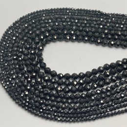 Каменные бусины, Цирконий кубический, (т.н. Циркон), черный кристалл, шарик огранка, 4 мм, длина нити 38 см