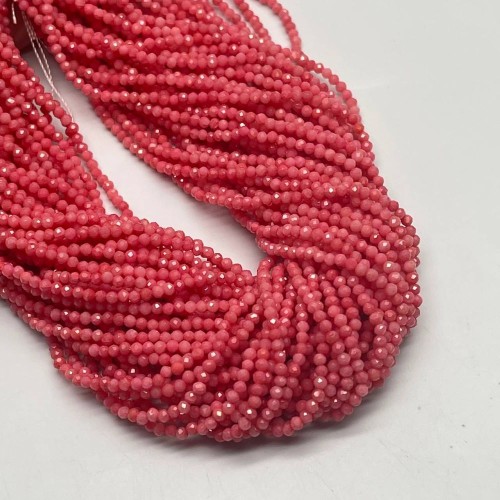 Каменные бусины, Коралл, ярко розовый, тонированный, шарик огранка, 2 мм, нить 38 см